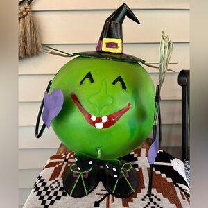 Halloween Metal Green Witch Porch Sitter
